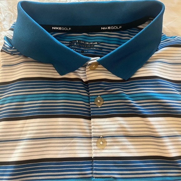 Nike Men's Striped Polo Shirt - Blue, white, black. Nike Golf. Men’s size L - Picture 1 of 7